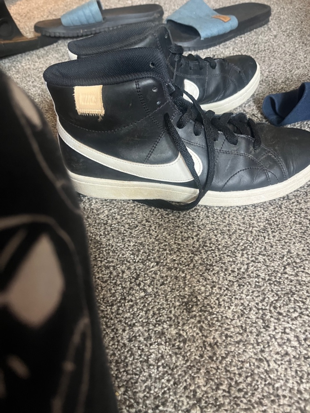 Nike Black and White High-Top Sneakers with Tan Patch